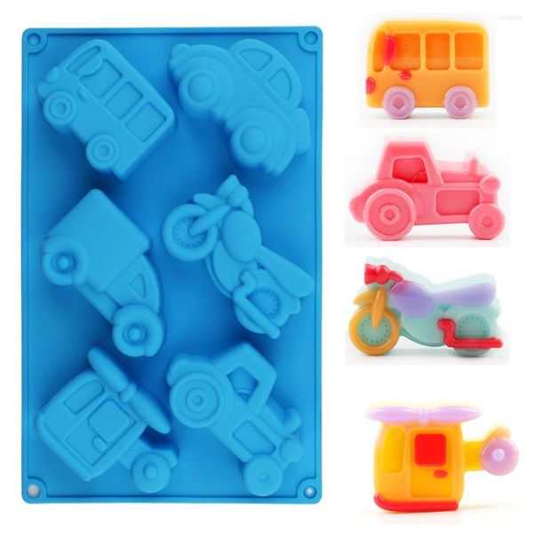 Moules de cuisson 6 en 1 avion créatif voiture moto modèle Silicone gâteau moule pour enfants anniversaire décor outil chocolat Fondant moule