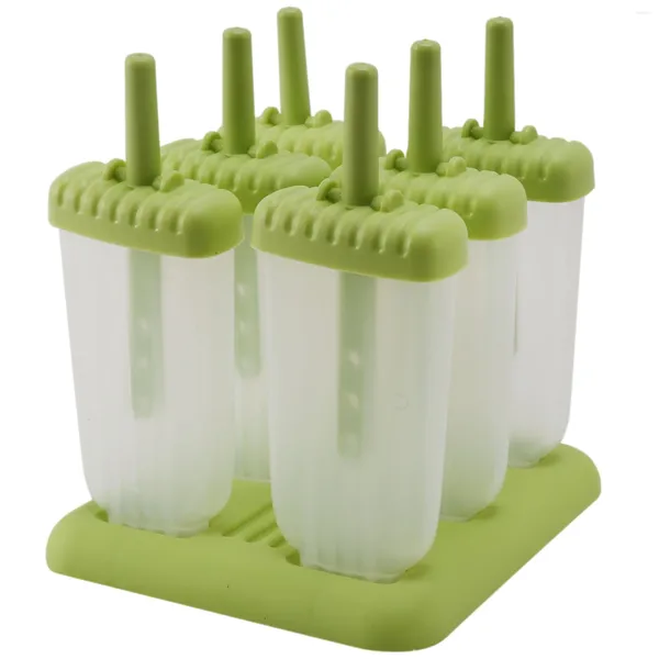 Moldes para hornear Paquete de 6 sin BPA Helado Reutilizable Moldes de bricolaje Soportes con bandeja y palos Fabricante de paletas Diversión para niños-Verde