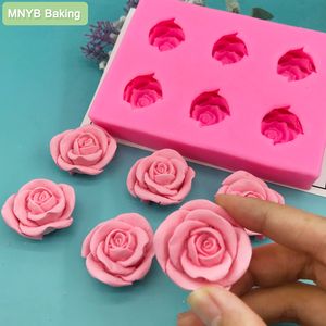 Bakvormen 6Hold Rose Siliconen Mal 3D Chocolade Bloem Maken Fondant Cakevorm Cupcake Jelly Bakken Decoratie Tool Zeep Mallen 230804