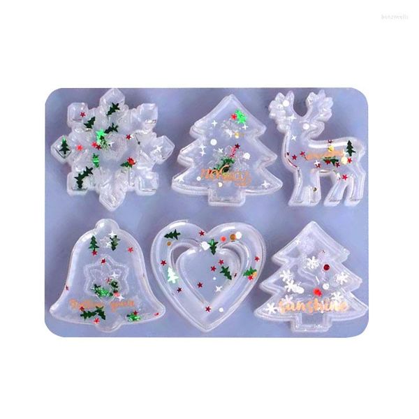 Moldes para hornear 6 agujeros Navidad DIY Elk Love Bell Llavero Resina de cristal Molde de silicona Colgante de Navidad Suministros de artesanía Molde Navidad