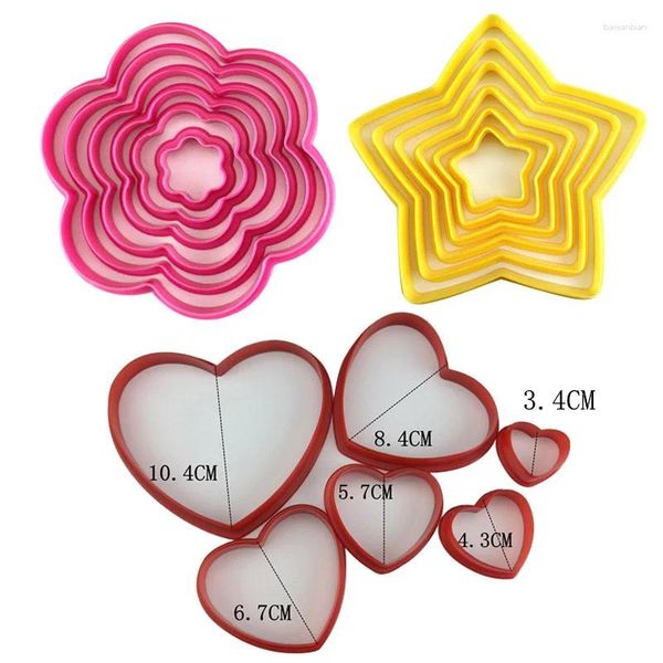 Moules de cuisson 6pcs Fondant Moule de gâteau Bousser Géométrique Heart étoile Fleur biscuit cachet biscuit tampon Bisqueur