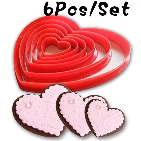 Moldes para hornear, 6 uds., galleta de corazón, galleta, Fondant, cortador de pasteles, herramientas de decoración, molde, juego de manualidades de azúcar, galletas de plástico, moldes de estrella/flor/corazón