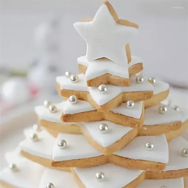 Moldes para hornear 6 unids / set Árbol de Navidad Cortador de galletas Molde de cinco puntas Forma de estrella Herramienta de decoración de pasteles