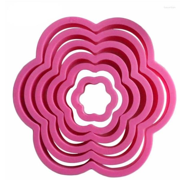 Moules de cuisson 6pcs / Set Plastic Plum Flower Cookie Cutter Fondant Cake Moule Biscuit Stamp Confictionrie 3D Outils de décoration 3D