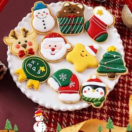 Bakvormen 8/10 Stuks Kerst Cookie Embosser Mold Leuke Kerstman/Herten/Kerstboom Vormige Cutter Fondant gebak Taart Decoreren Gereedschappen