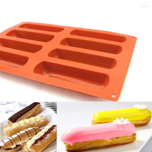 Moules de cuisson 8 outils de gâteau de cavité en silicone classique formes de collecte moule doigt orange non stick eclair formes cuisine