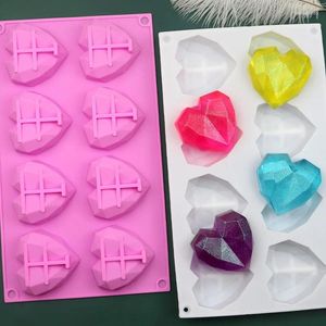 Moldes para hornear 8 cavidades Diamante Corazón Molde de pastel de silicona 3D Forma de amor Fondant Mousse Chocolate Molde de cocina Jabón y moldes de cubitos de hielo