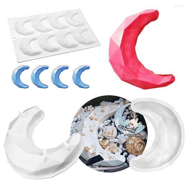 Moldes para hornear 8 cavidad eid mubarak 3d luna estrella de luna molde de pastel de silicona islámica musulmana fiesta mousse arte cera fabricando jabón