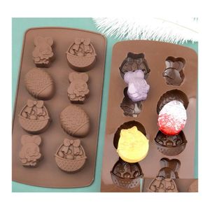 Moldes para hornear 8 Grid Easter Sile Mod Fondant Molds 3D Diy Bunny Egg Shapes Chocolate Jelly And Candy Cake Mold Drop Delivery Home Ga Dhpck