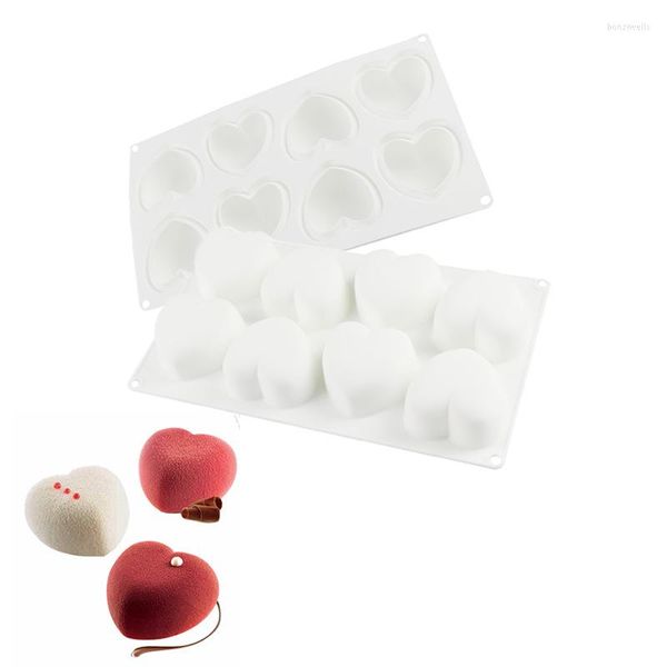 Moldes para hornear 8 moldes de pastel de silicona en forma de corazón postre francés forma de Mousse molde de gelatina de Chocolate herramienta de decoración JU31912