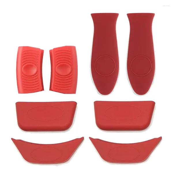 Moldes para hornear 8 paquetes soportador de silicona Potholders Cubiertas de aislamiento para la bandeja de hierro fundido Woks como olla (rojo)