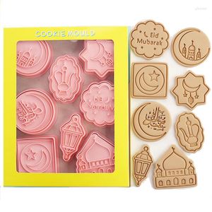 Bakvormen 8 stks eid mubarak biscuitgereedschap Moon ster koekje snijstempel embosser plastic ramadan decoratie