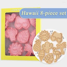 Moules de cuisson 8pcs hawaïen Biscuit moule gaufrage emporte-pièce moule timbre outils de bricolage été anniversaire fête tropicale décoration approvisionnement