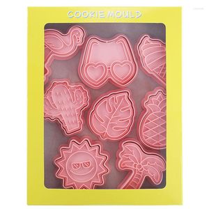 Moules De Cuisson 8 Pcs Hawaïen Emporte-pièce En Plastique Moule Flamingo Ananas Feuille Fondant Biscuit Moule Tropical Fête D'anniversaire Décoration