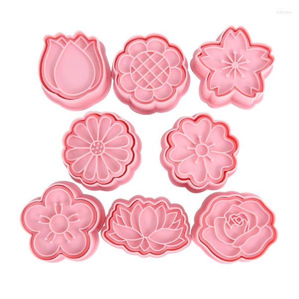 Moldes para hornear, 8 Uds., molde para galletas con forma de flor y hoja de planta, cortadores de sellos para galletas y Fondant, herramienta de cocina, decoración de pasteles y pasteles