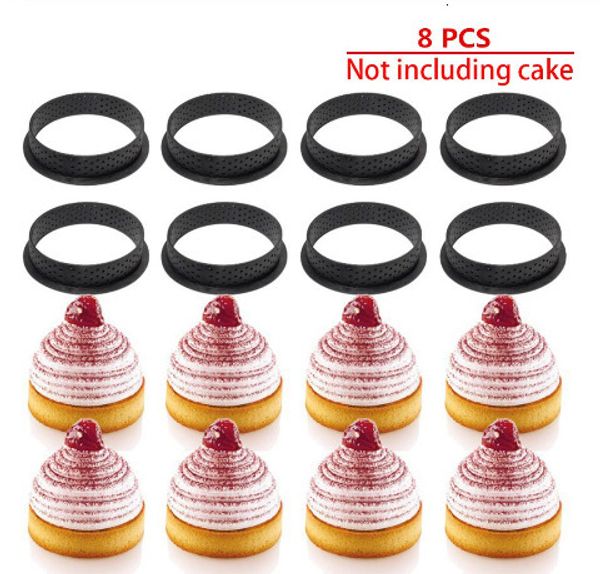 Moules de Cuisson 8pcs Forme Ronde Gâteau Moule Mousse Cercle Cutter Outil De Décoration Dessert Français DIY Anneau Perforé Antiadhésif Ustensiles De Cuisson Tarte 230331