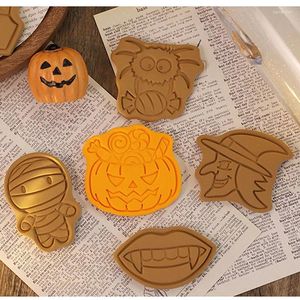 Bakvormen 8 stks/set Halloween Cookie Cutters Set Pompoen Ghost Biscuit Mold 3D Cartoon Pressable Stempel DIY Taart Tools Decoratie