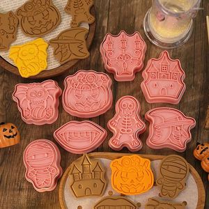 Moules de cuisson 8pcs / Set Halloween DIY Citrouille Ghost Cookie Cutters 3D Pressable Biscuit Moule Stamp Party Pâtisserie Outil