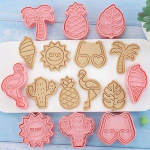 Bakvormen 8 stks/set verfrissende Hawaii 3D Biscuit Mold Cookie Press DIY Accessories Cutter Set Custom