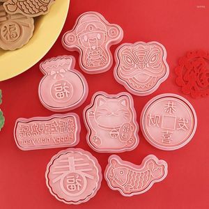 Moldes para hornear, 8 Uds., juego de cortadores de galletas para Festival de Primavera, herramientas chinas de plástico, cortadores de galletas de decoración, molde para pasteles de año S G0a5