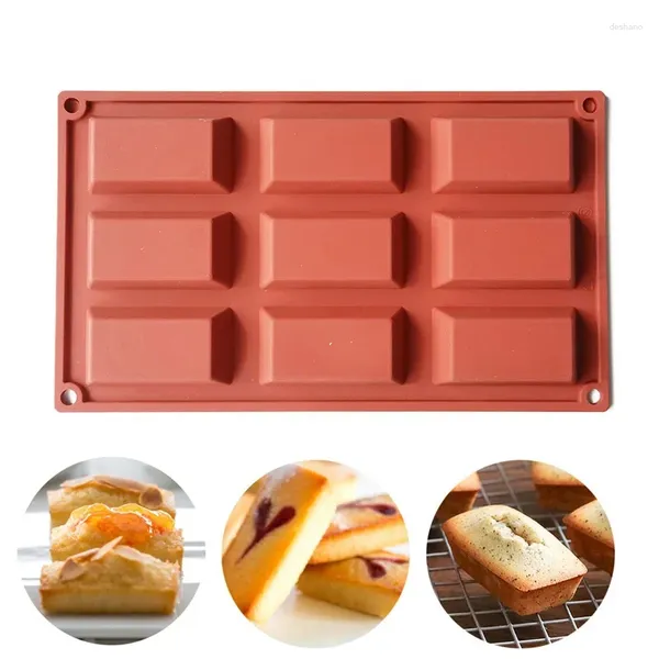 Moldes para hornear 9 Cavidades Financier de silicona Molda de ladrillo dorado Galletas de chocolate Bandeja para hornear Herramientas de pastelería M536