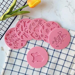 Bakvormen Acryl Happy Easter Egg Bunny Cookie Mold Konijn Stempel Reliëf Cutter Cupcake Fondant Decoratie Gereedschappen Accessoires