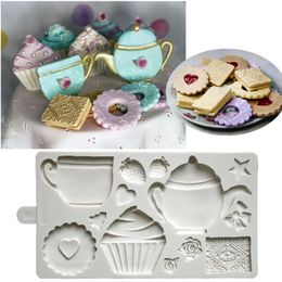 Bakvormen afternoon tea pot kiscuits siliconen mal fondant cake decoreren schimmel klei suiker chocolade bakgereedschap kitchenware 230421