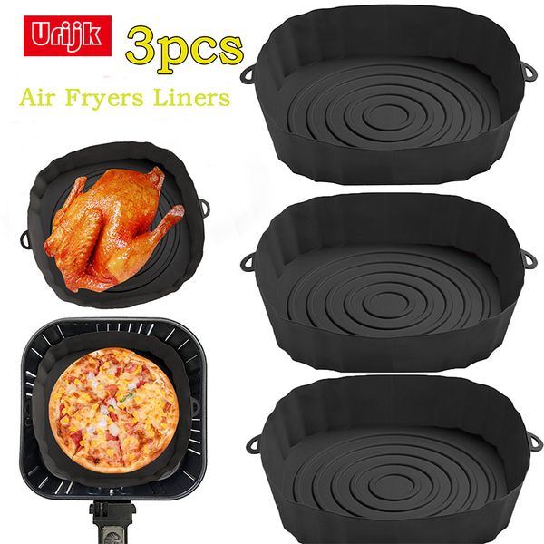 Moules de cuisson AirFryer Pot réutilisable Silicone Facile à nettoyer Four pour revêtement rond Pizza Plaque de poulet Grill Antiadhésif Pan Mat Air Fryer Accessoire 230327