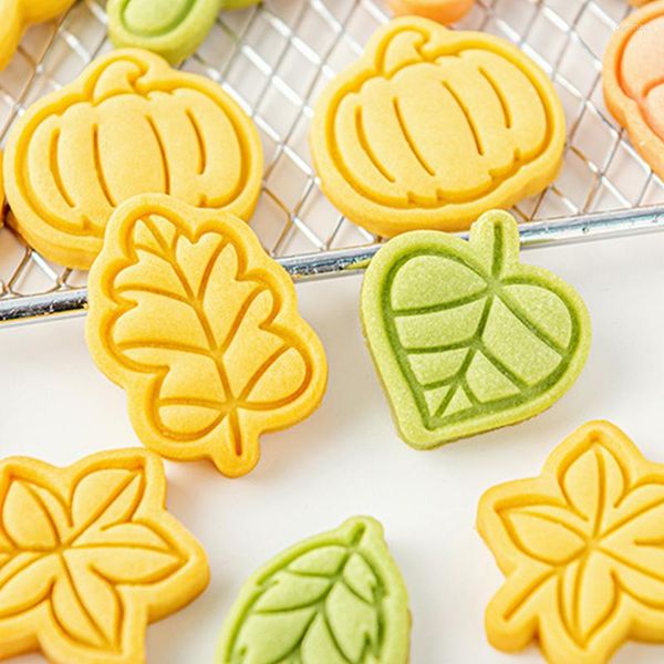 Moldes para hornear Molde de galletas de otoño Seta Palma Fruta Calabaza Cortador de galletas DIY 3D Día de Acción de Gracias Hojas de dibujos animados Herramientas