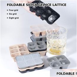 Bakvormen Bakmods 4/6/8 Grid Ice Tray Mold Box Herbruikbare Sile Cube met verwijderbaar deksel Diy Drop Delivery Home Garden Kitchen, Di Dhxpj