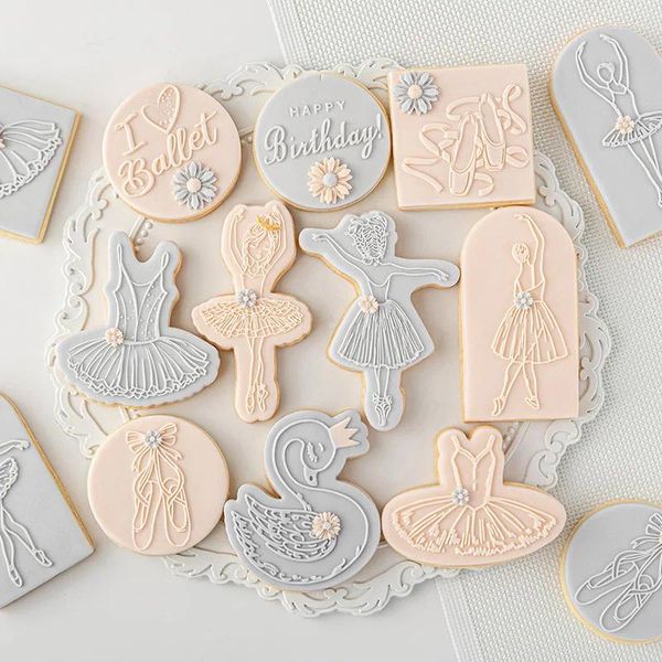 Moldes para hornear Ballet Girl Swan Cake Cookie Press Sello Decoración Herramienta Acrílico Fondant Craft Cutter Galleta Molde para hornear Pastelería