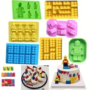 Moldes para hornear Bloque Molde de silicona Construcción Ladrillo Robot Jalea de chocolate Bandeja de cubitos de hielo Decoración de pasteles Cupcake Topper Niños Fiesta de cumpleaños Coche 230809