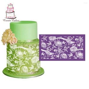 Bakvormen bloeiende bloemenvogel stencil mesh stencils voor bruidstaartrand fondant mal decoratie gereedschap mal