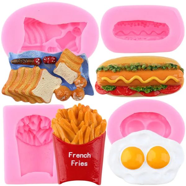 Moldes para hornear pan papas fritas hamburguesa huevo molde de silicona fondant herramientas de decoración de pasteles jabón resina arcilla moldes caramelo chocolate goma molde 231213