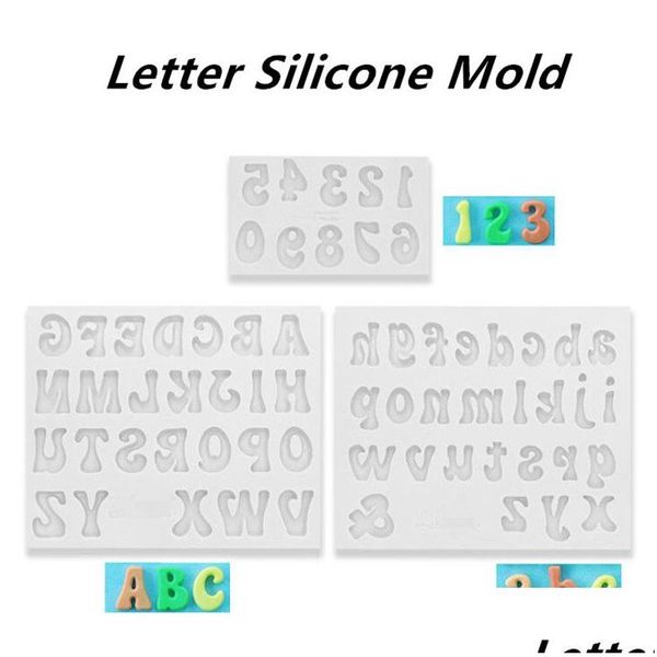 Moules de cuisson Lettre majuscule Numéro Sile Mods Fondant Gâteau Gelée Décoration Outil Chocolat Bonbons Cuisine Cuisson Mol Drop Livraison Dhdua