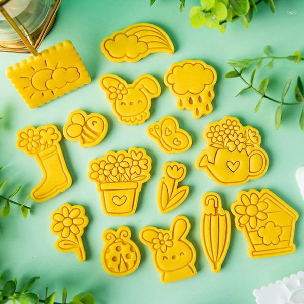 Moules de cuisson Dessin animé Cookie Gâteau Moule Cutter Printemps Série Bee Tournesol Tulipe Forme Partie Fondant Pâtisserie Dessert DIY Biscuit