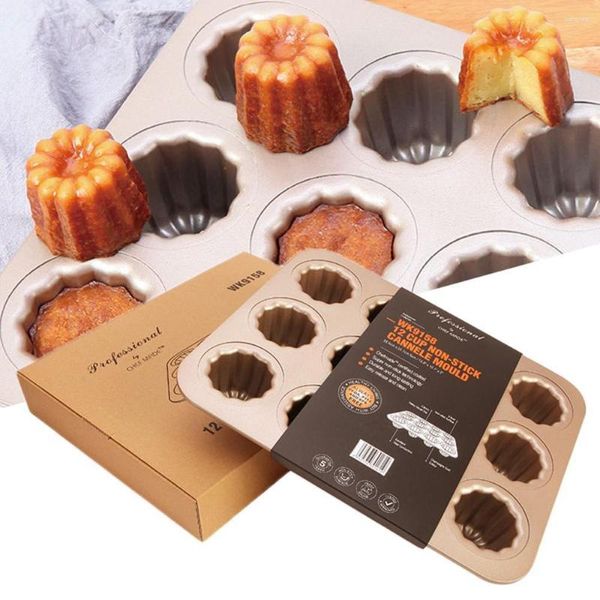 Moldes para hornear CHEFMADE Cannele 12 en 1 tazas Molde de pastel de acero al carbono Antiadherente Canele Pan French Muffin Cupcake Molds