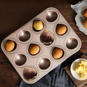 Bakvormen Kastanje Cakevorm Creatieve Non-stick 12-Grids Duurzaam Gemakkelijk los te maken Hittebestendige Koolstofstalen Pan