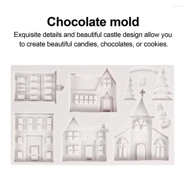 Moules de cuisson au chocolat Silicone Moule de Noël Modèle de givrage maison pour pain d'épice pour château 3d