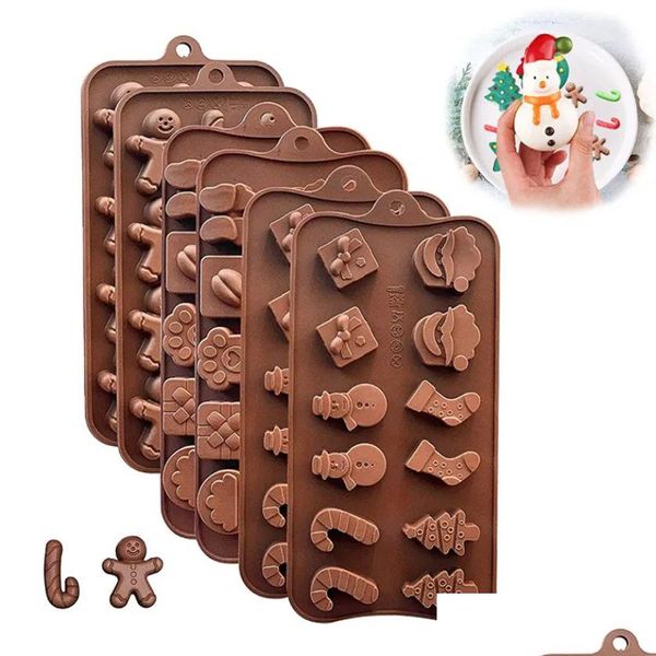 Moules de cuisson Noël Chocolat Sile Moule Gingerbread Man Santa Cookie Jn10 Drop Livraison Maison Jardin Cuisine Bar à manger Bakeware DHSSC