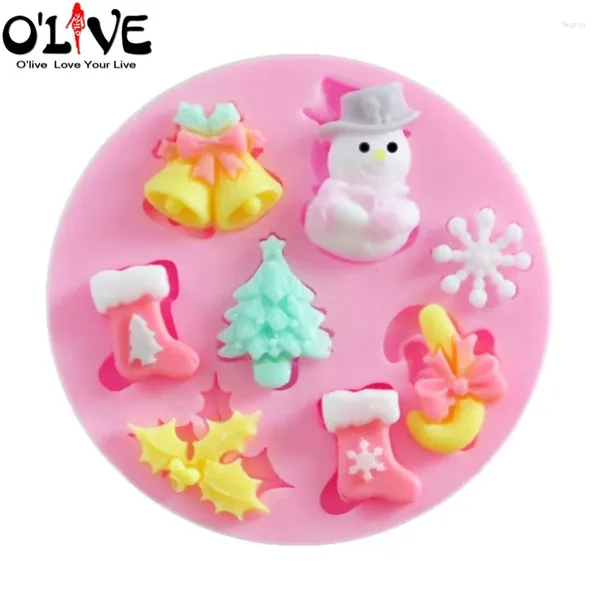 Stampi da forno Stampo in silicone natalizio Strumenti per decorare torte Forme di cioccolato fondente Dolci Pupazzo di neve Tress Bells Calzini Fiocchi di neve