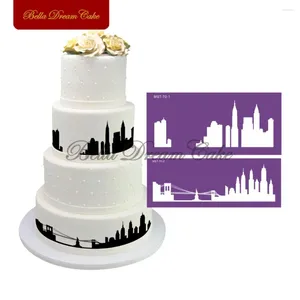 Bakvormen Stad Skyline Building Design Mesh Stencil Taart Decoreren Gereedschappen Voor DIY Fondant Kant Schimmel Bakvormen MST-70