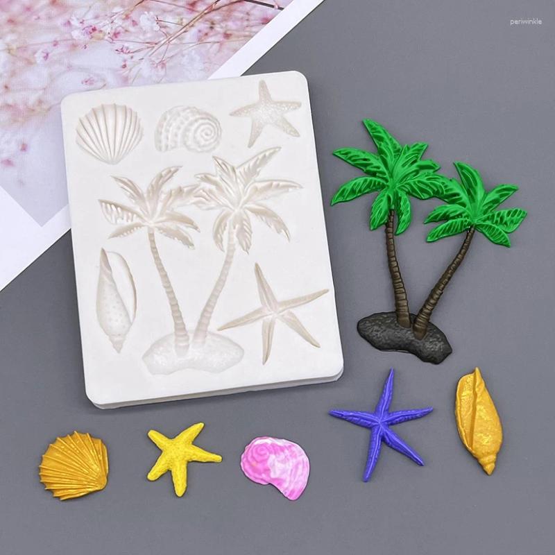 Baking Moulds Coconut Tree Conch Starfish Coco Silicone Sugarcraft Mold Resin Tools Cupcake Mould Fondant Cake Decorating