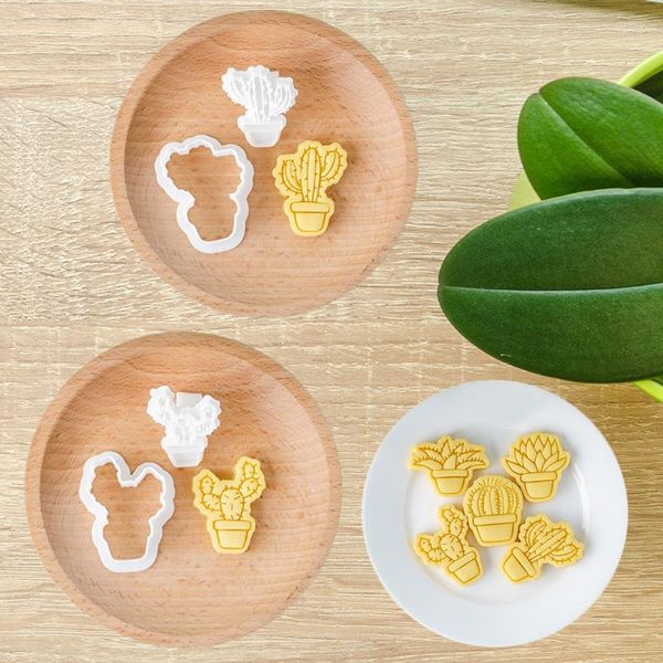 Moldes para hornear, molde para galletas, cortadores de galletas, moldes 3D, sellos de dibujos animados de Cactus, decoración de pasteles, suministros de cocina, accesorios de pastelería DIY