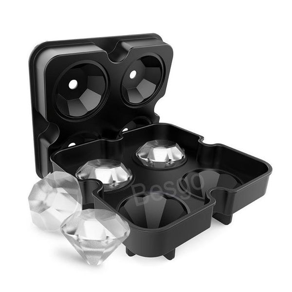 Moldes para hornear Creativo Sile Ice Cube Mod 4 Rejilla Molde en forma de diamante Bandeja Negro Cubos 3D Moldes Vino Cóctel Bar Accesorios Bh7 Dhnyt