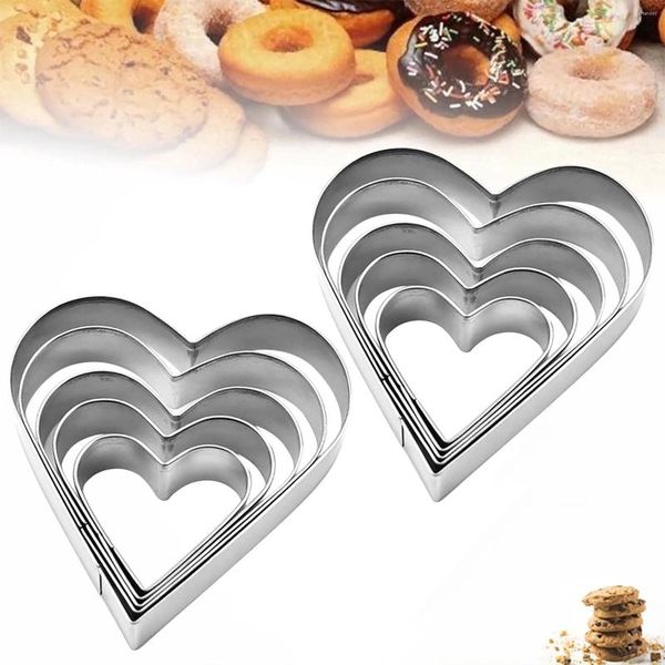 Moldes para hornear Herramientas lindas para pasteles Cortadores en forma de corazón Juego de cortadores de galletas de plástico de acero inoxidable