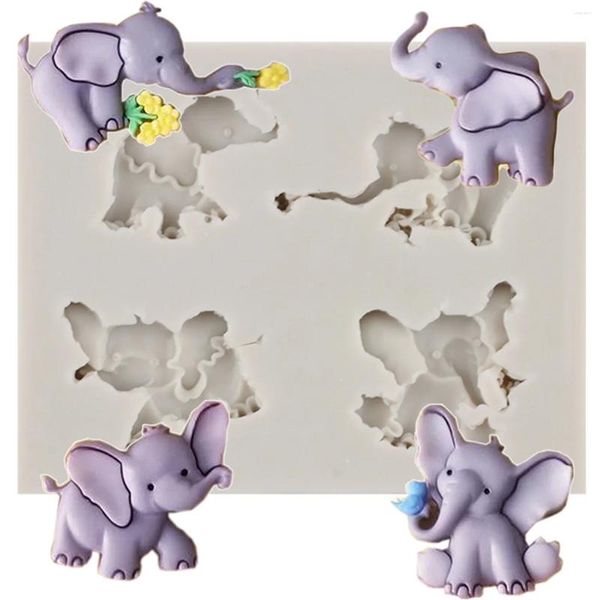 Moldes para hornear lindo elefante silicona moldes animales topcake topper baby bucle bucle molde de fondant herramientas de decoración de pastel de chocolate moldes de chocolate