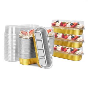 Bakvormen Wegwerp Mini Loaf Pannen Met Deksels 50 Stuks 6.8Oz Aluminiumfolie Smalle Cake Rechthoek Cupcake Cups
