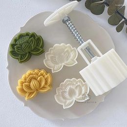 Bakvormen DIY 3D Mooncake Mold Set 50g Bloemen Patroon Vorm Maan Cakevorm Handpers Plunger Koekjesvormen Voor Midherfstfestival