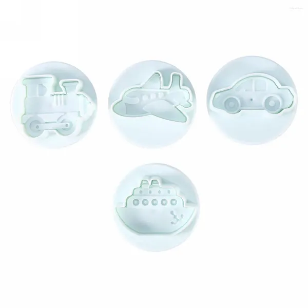 Moules de cuisson DIY 4pcs Voiture Train Bateau Avion Fondant Moule Cutter Gâteau Cookie Sugarcraft Décor Moule